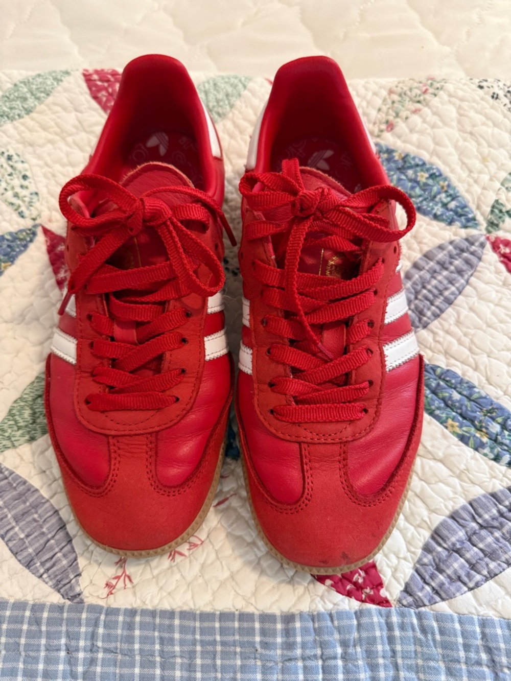 Red Adidas Samba Sneakers with White Stripes